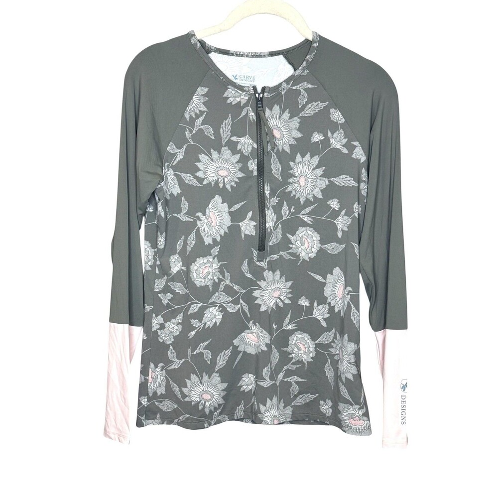 Carve Designs Kona Rash Guard Swim Shirt Womens Small Floral Zip Long Sleeve